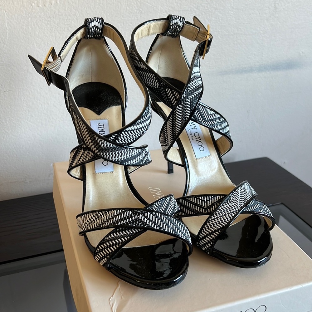 Jimmy choo woven black and white cross cross Lottie sandal. Make an offer - Picture 2 of 7